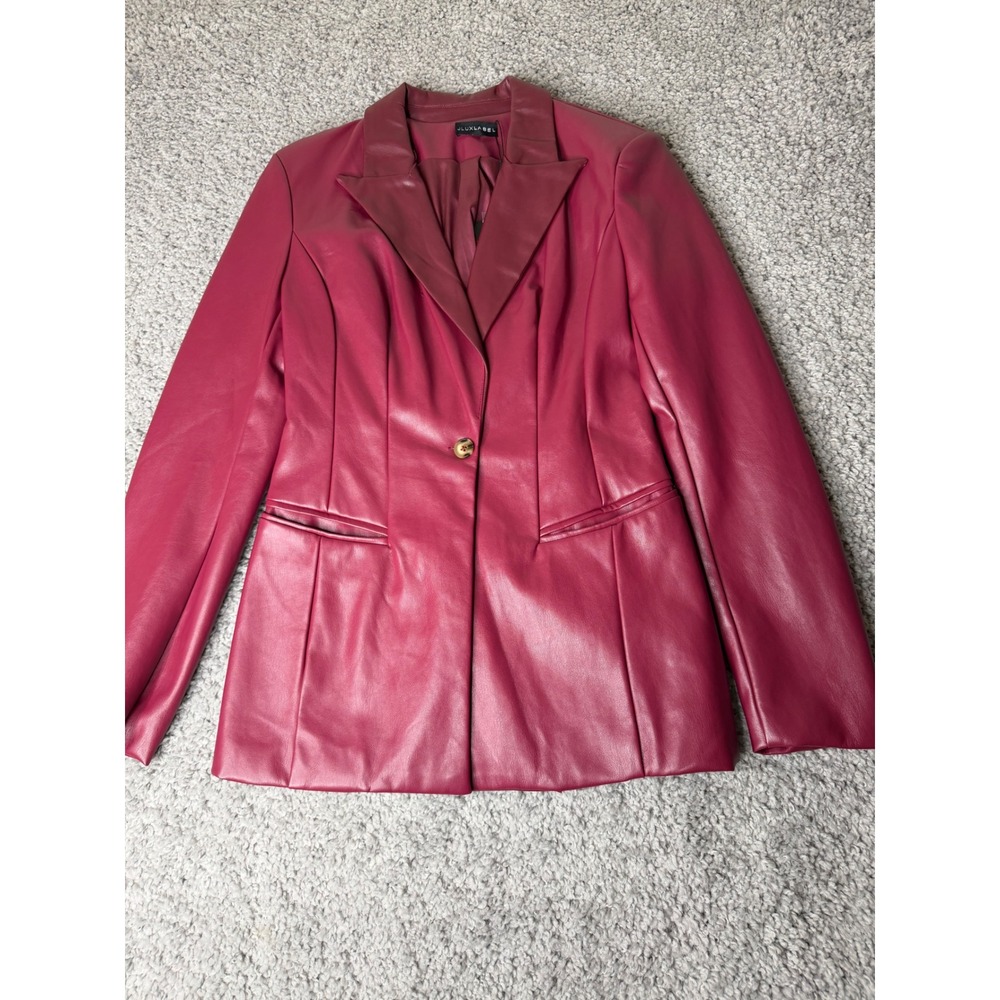 JLUXLABEL Burgundy Faux Leather Single Button Blazer Jacket NWT Burgundy Wine
